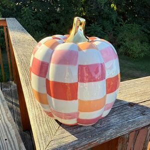 NEW Checkered Pink White Orange Halloween Pumpkin Well Dressed Home 7"